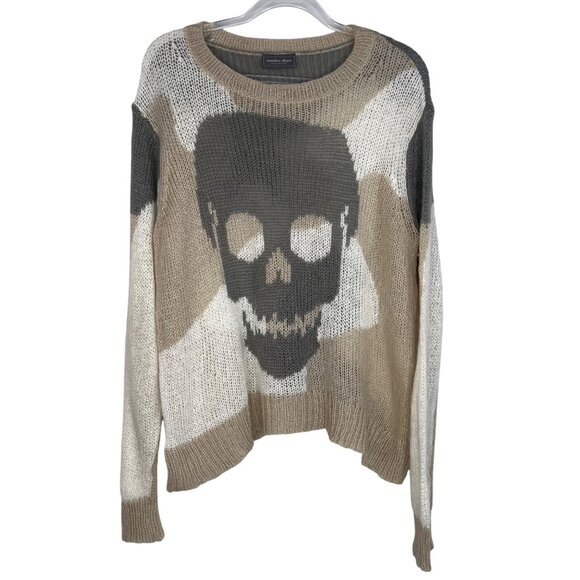 Wooden Ships Camo Skull Sweater Mohair Wool Blend Lightweight Size Small Medium - Picture 2 of 9